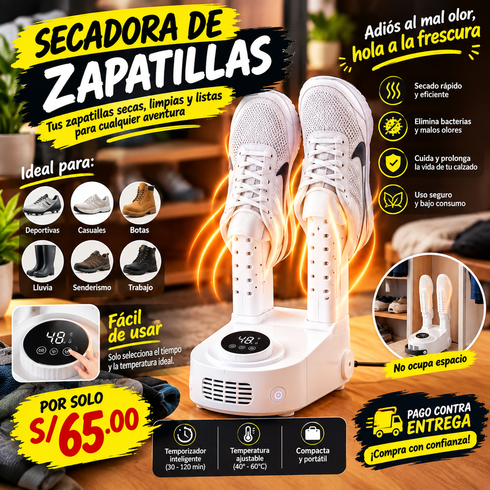 Secador Inteligente de Zapatillas y Calzado con Desinfección por Ozono | Secado Rápido y Cero Malos Olores | 🚚 Envío GRATIS a todo Lima + Pago Contra Entrega
