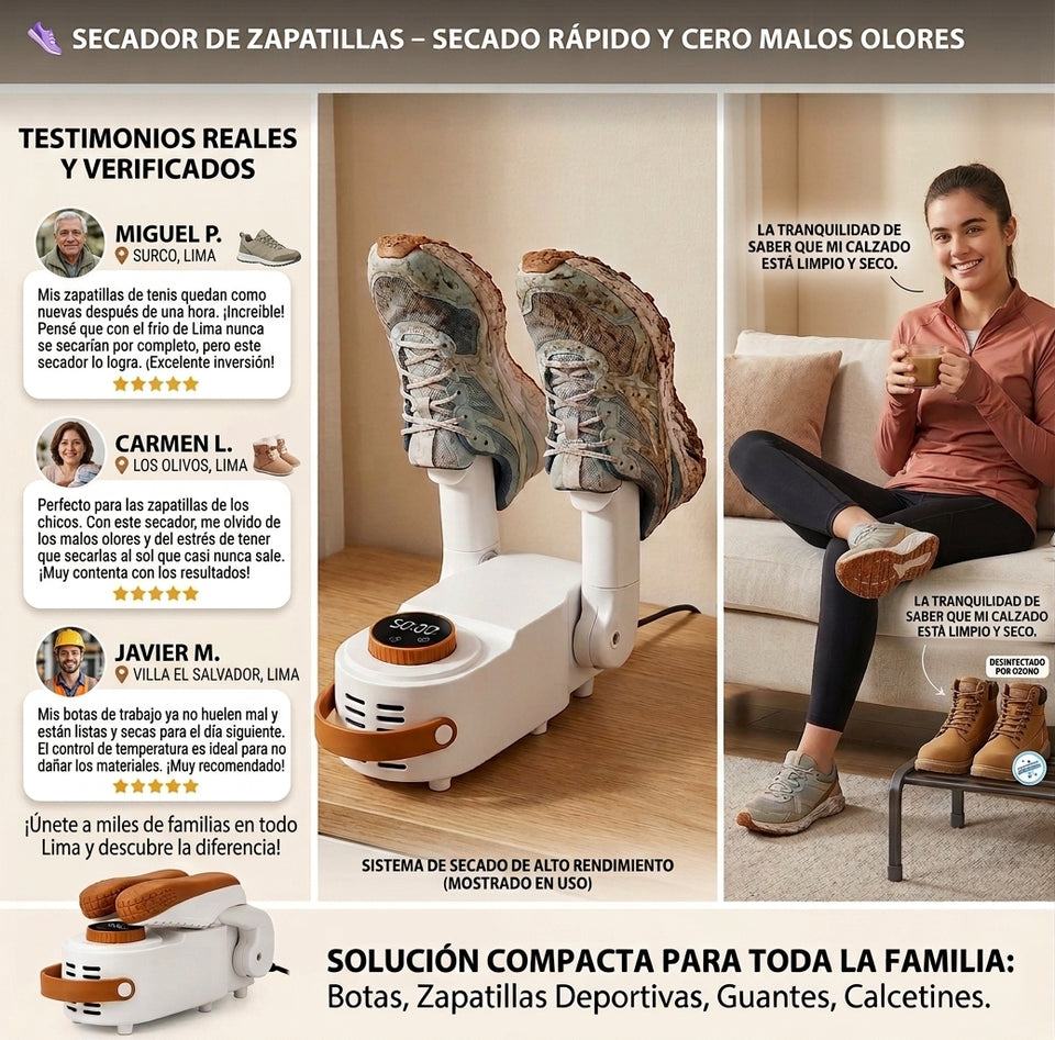 Secador Inteligente de Zapatillas y Calzado con Desinfección por Ozono | Secado Rápido y Cero Malos Olores | 🚚 Envío GRATIS a todo Lima + Pago Contra Entrega